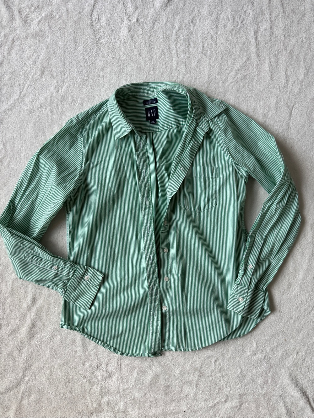 GAP - 100% Cotton Green Striped Button-Down Shirt